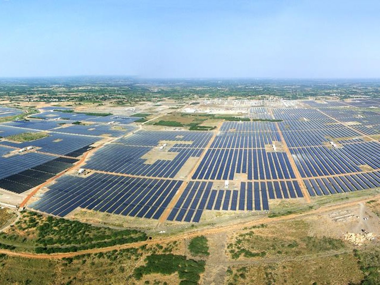 Solar panels at the Khavda renewable energy park in Gujarat (file photo)
