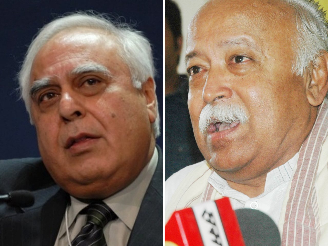 Rajya Sabha MP Kapil Sibal and RSS chief Mohan Bhagwat (file photo)