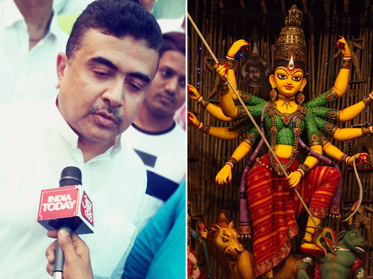 West Bengal Chief Minister Suvendu Adhikari and a Kolkata Durga Puja pandal (file photo)