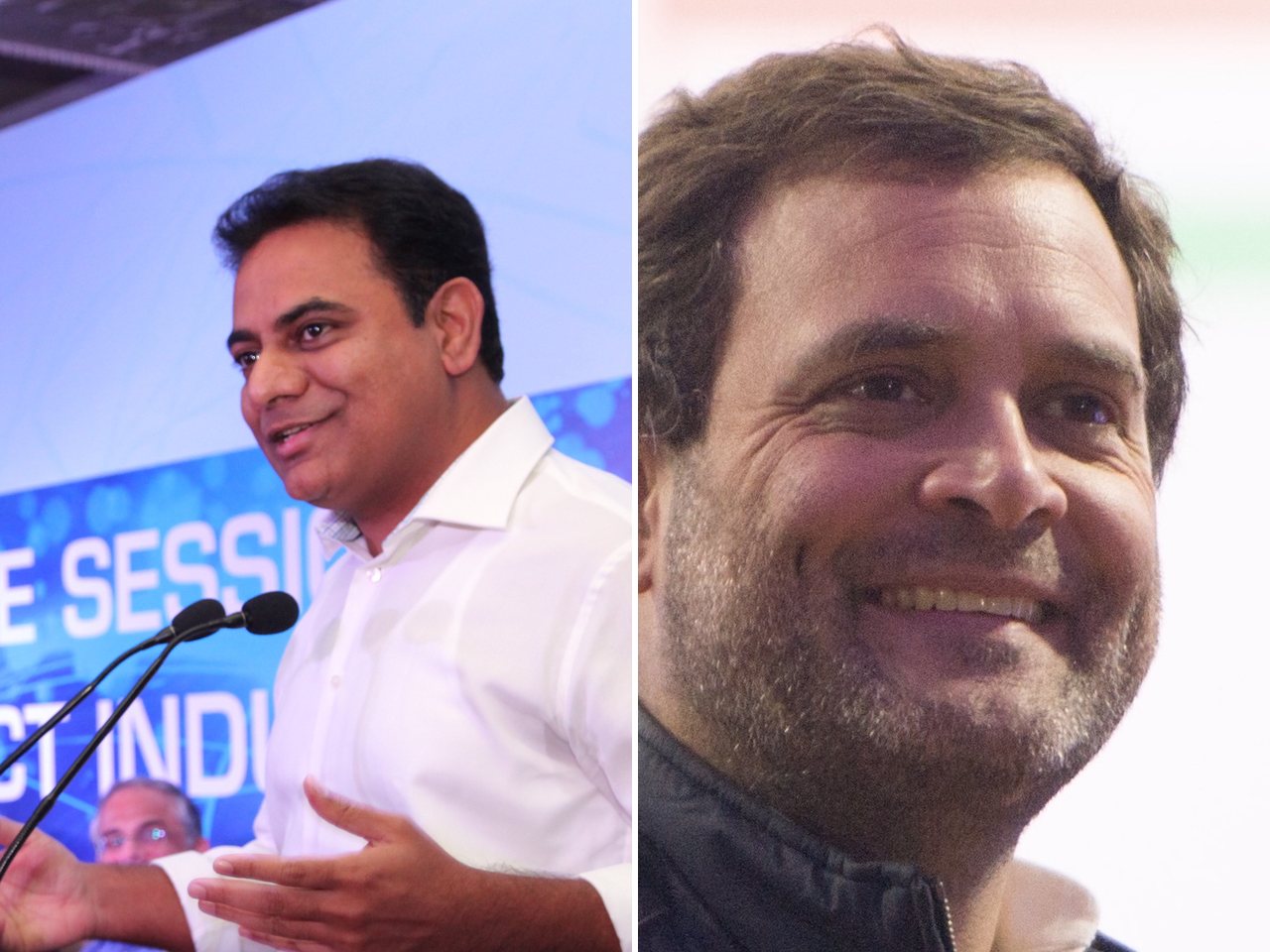 BRS working president K T Rama Rao and Congress leader Rahul Gandhi (file photo)