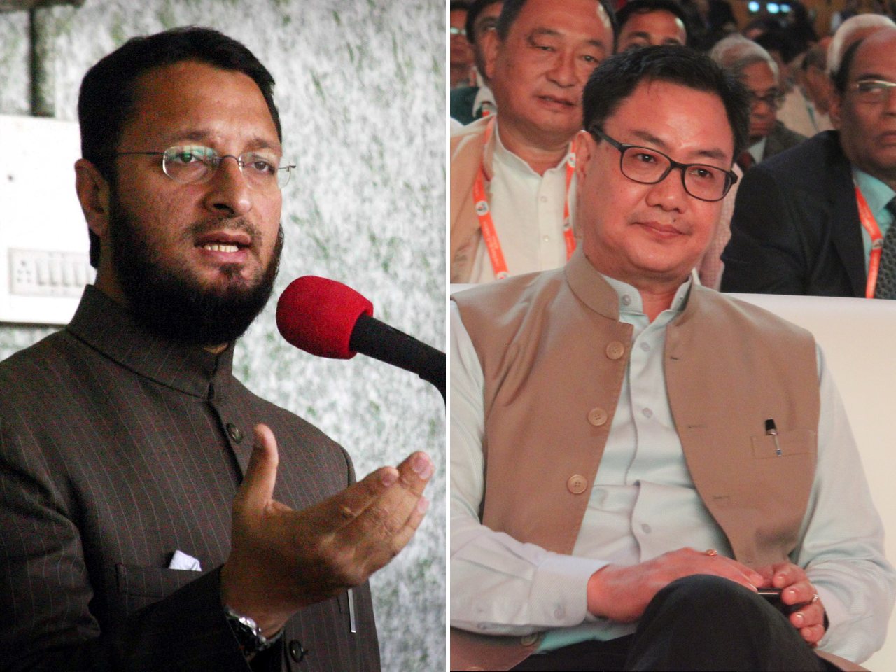 AIMIM MP Asaduddin Owaisi and Minority Affairs Minister Kiren Rijiju (file photo)