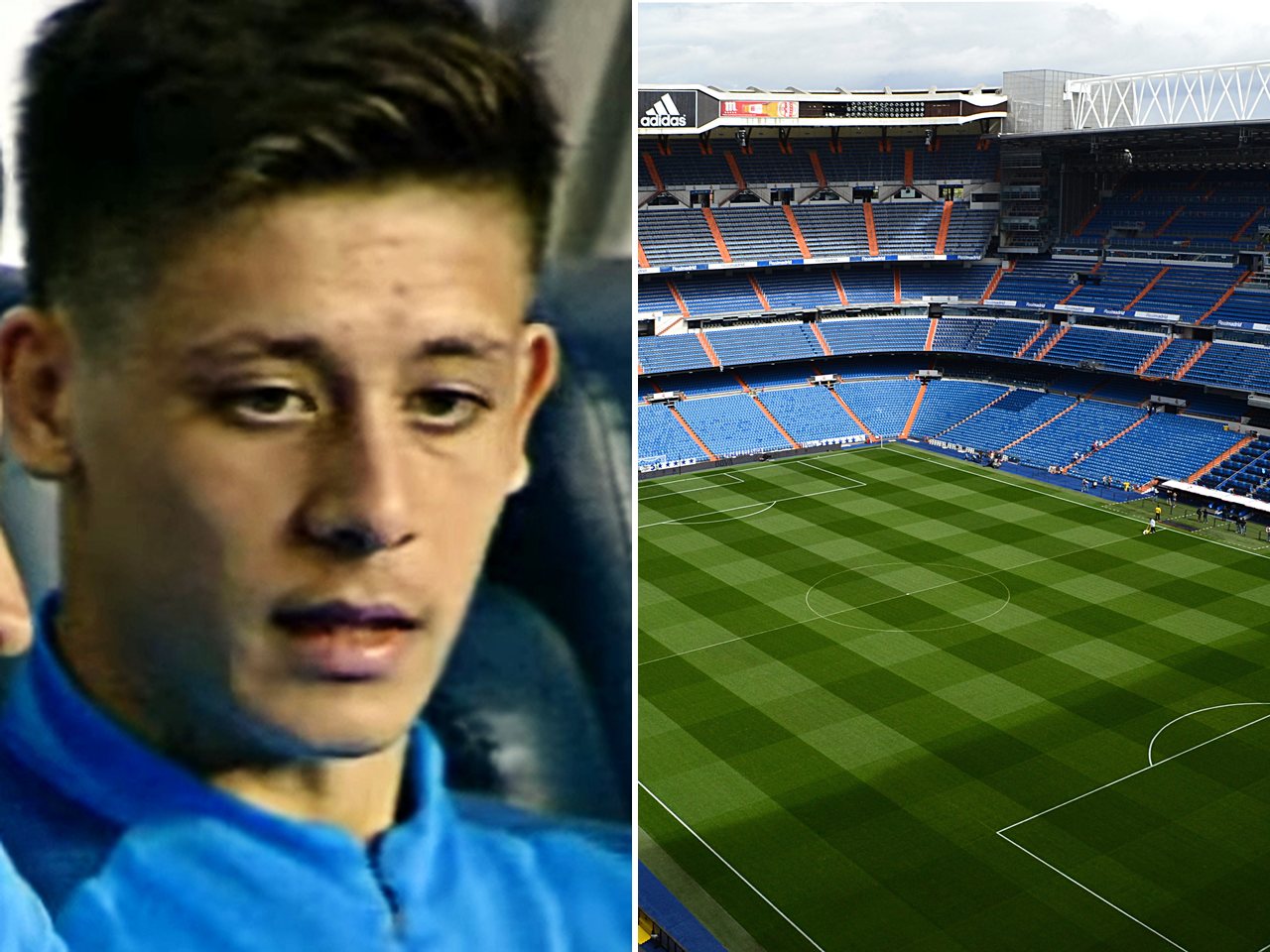 Real Madrid midfielder Arda Guler and the Santiago Bernabeu (file photo)
