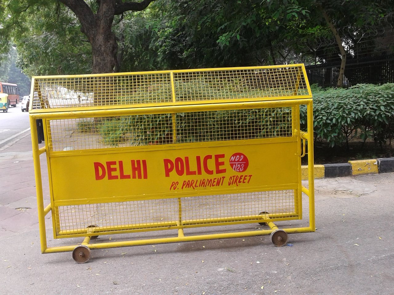 Delhi Police barricades at a protest