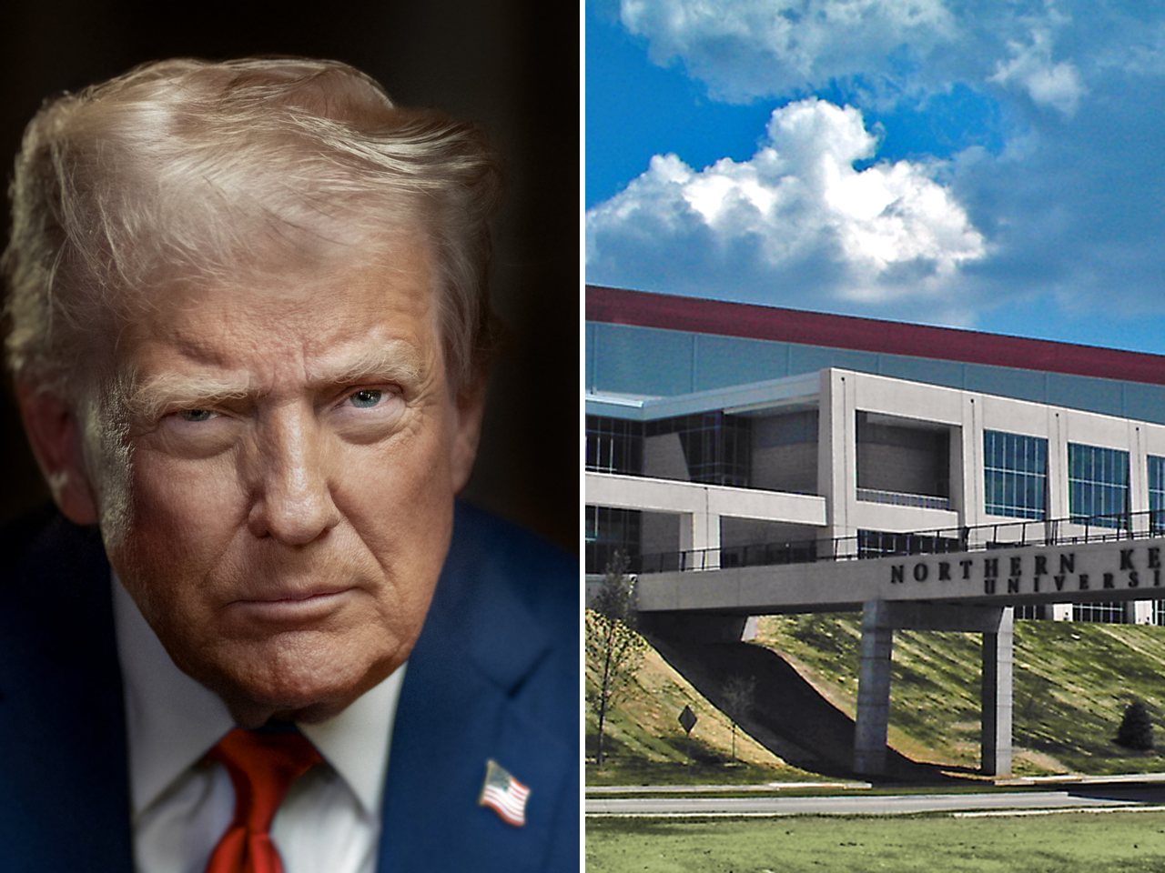 Donald Trump and the Northern Kentucky University arena (file photos)