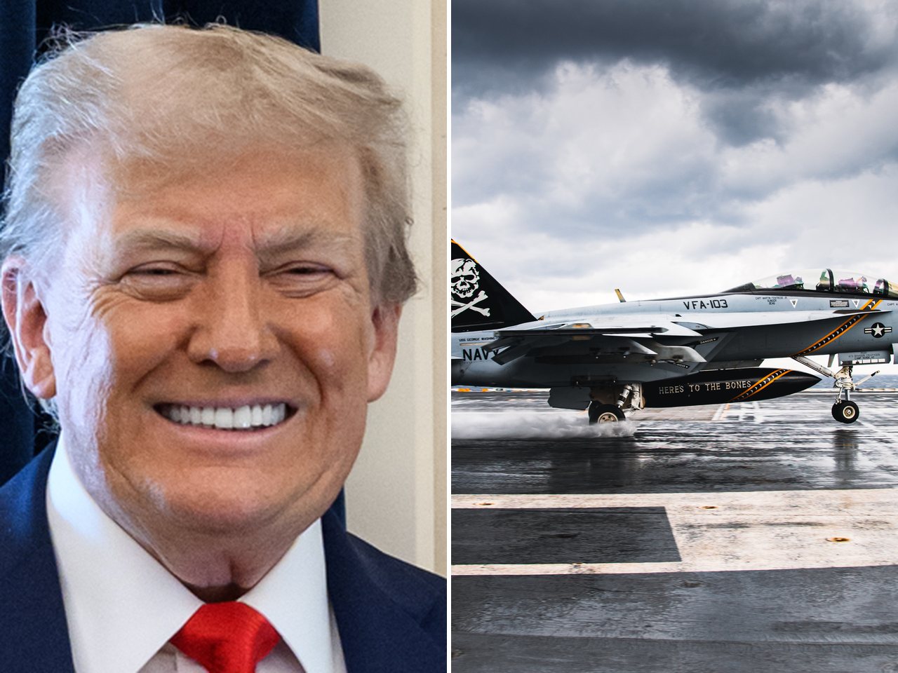 US President Donald Trump and the aircraft carrier USS George Washington (file photos)